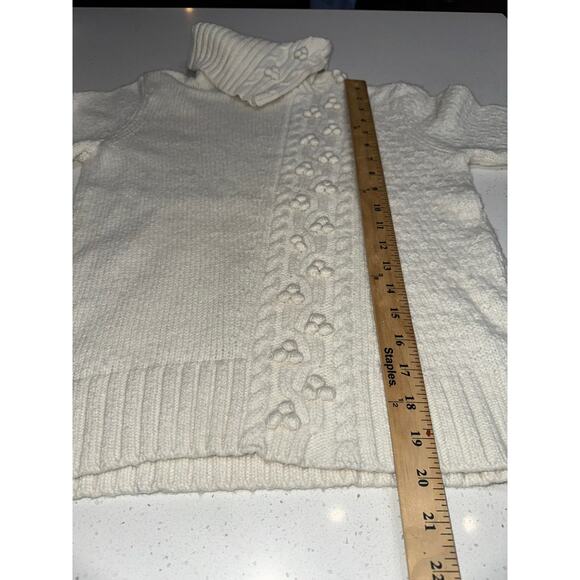 Garnet Hill Women’s Sweater Cable Turtleneck Asymmetrical Bobble detail Ivory SM - Picture 12 of 12